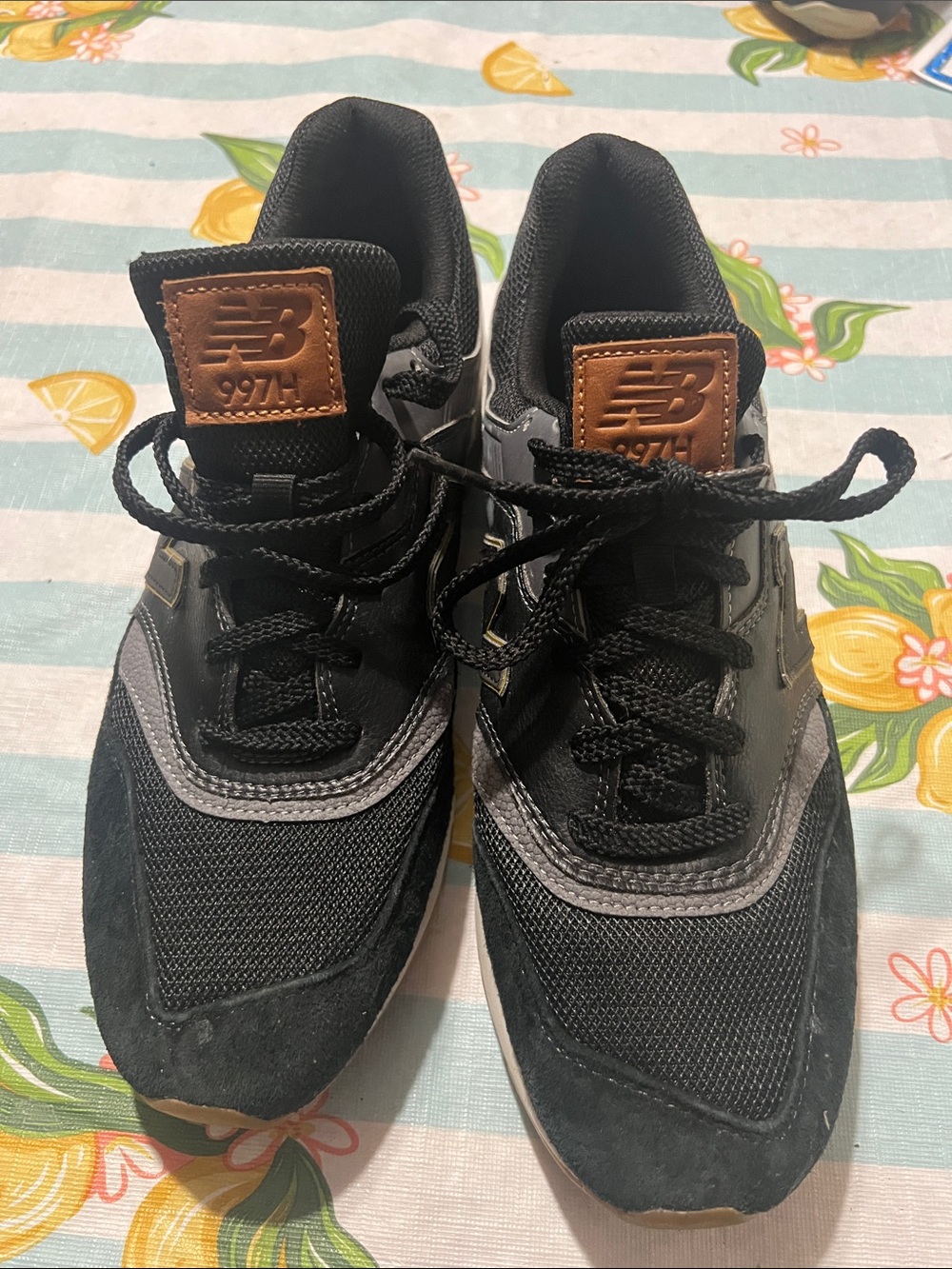 New Balance Black and Gray 997H Athletic Sneakers with Tan Logo Patch